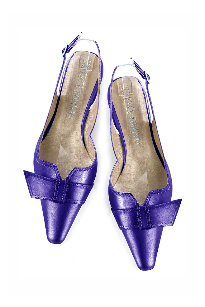 Women's amethyst purple slingback dress shoes, with a knot on the front. Tapered toe. Low block heels - Top view